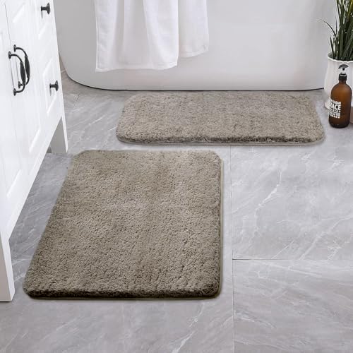 Image of LUXE HOME INTERNATIONAL Microfiber Rectangular Home Bath Mat Super Soft Non Slip Vegas Mats for Bathroom, Kitchen, Bedroom, and Door (40X60 Cm, Taupe) Pack of 2