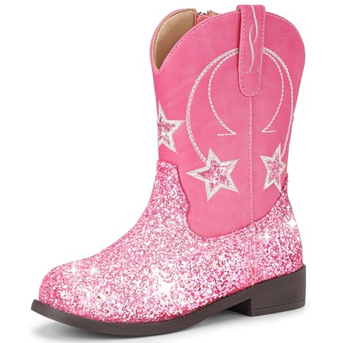 Choiran Cowboy Boots for Girls and Boys - Western Cowgirl Boots for Toddler Little Big Kids Riding Shoes with Side Zipper Round Toe Outfit for Birthday Daily