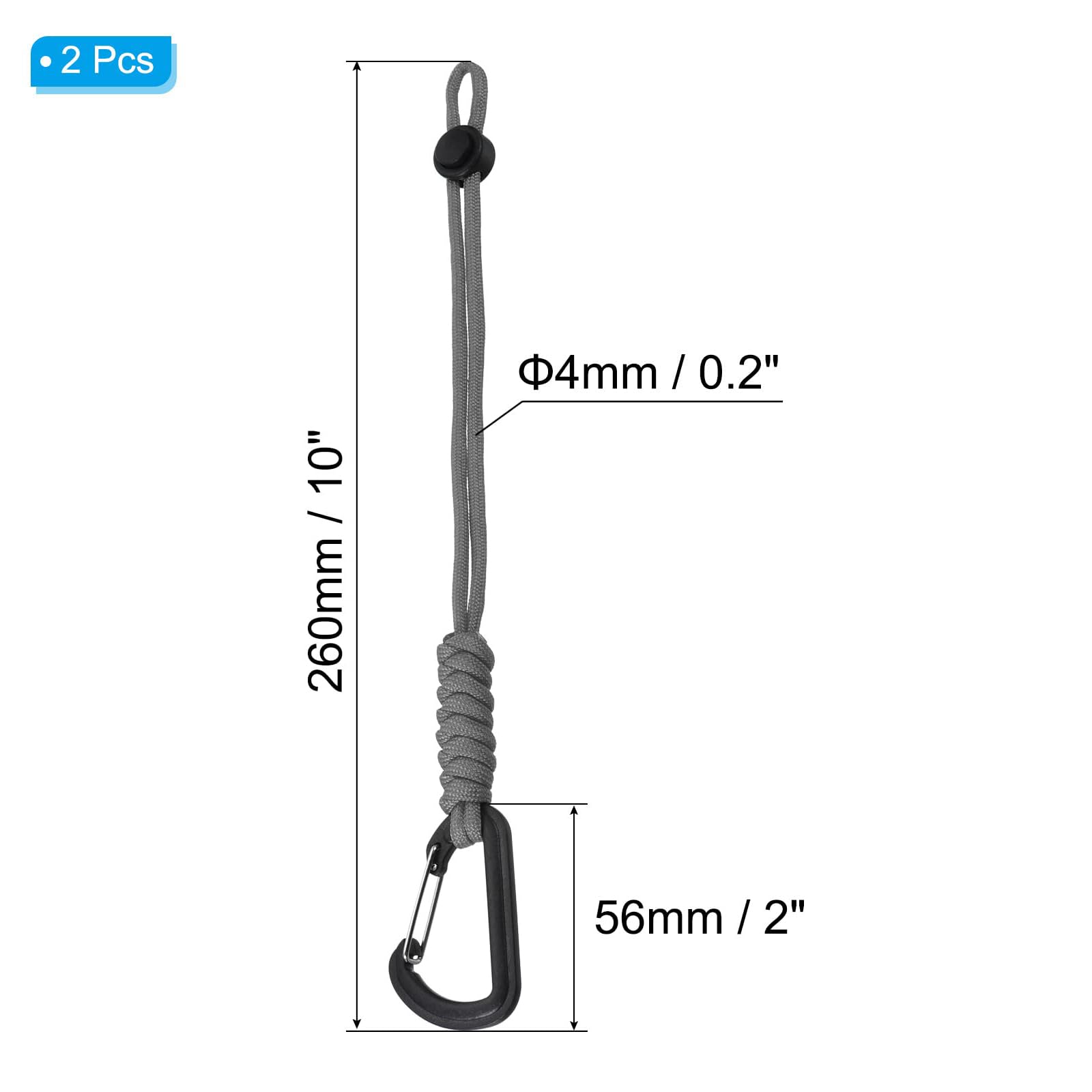 TOP-VIGOR Badge Lanyard with Hook 10 Inch, 2Pcs Braided Wrist Keychain Strap Adjustable Cord Lock for Keys Wallets Outdoors Grey - Image 2