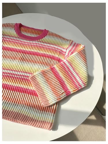 Verdusa Women's Colorful Striped Pullover Sweaters Drop Shoulder Rib Knit Tops Fall Clothes4