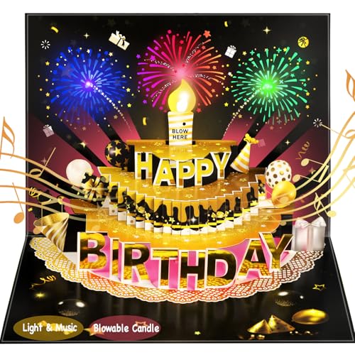 Bevbovcard Pop Up Birthday Cards for Men - LED Light &...