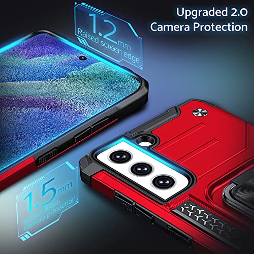 Anqrp Galaxy S21 Fe Case, Military Grade Protective Phone Case Cover With Rotatable Metal Ring Kickstand [Support Magnet Mount] Compatible With Samsung Galaxy S21 Fe 5G, Red #TOP3