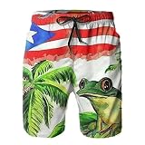 Mens Swim Trunks Puerto Rico Flag Frog Swimming Trunks Vintage American Flag Board Shorts Summer Qui
