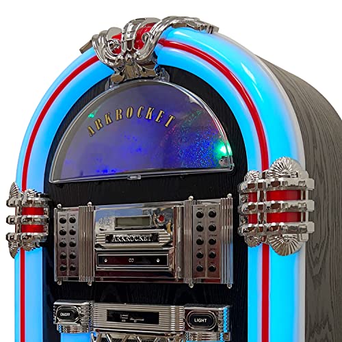 Arkrocket Taurus II Mid-Size Jukebox Vinyl Record Player Bluetooth USB SD CD Player Radio Retro Turntable Classic Jukebox (Taurus II - Black)