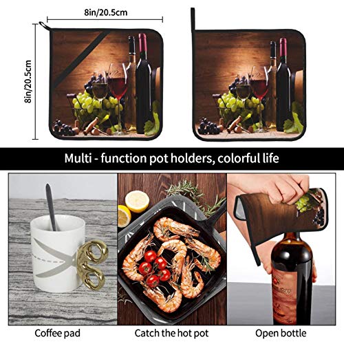 Vintage Glasses Grapes Pot Holders Sets, Kitchen Potholders For Cooking Baking Bbq Grilling (2-Piece Sets) #TOP5