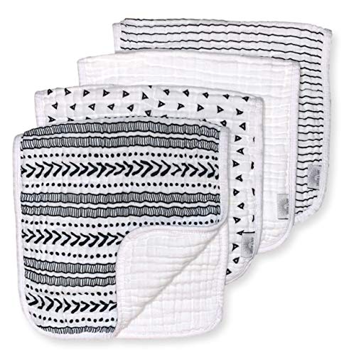 Sunshine & Poppy Muslin Burp Cloths - 4 Pack of Burp Rags, Burping Cloths, Burp Clothes - Large Absorbent Unisex Spit Up Rags for Boys and Girls - Gender Neutral Set or Registry Gift for Babies