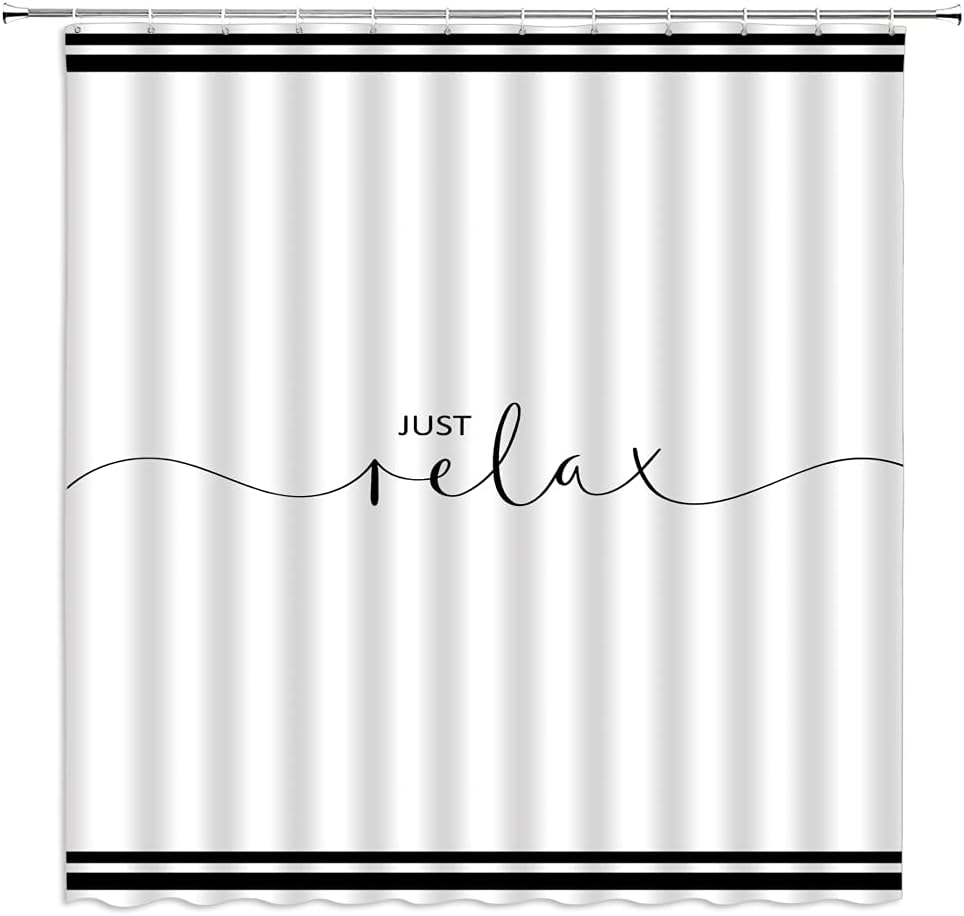 Sunhe Relax Shower Curtain Orange Background with Funny Quotes Relax Classic Geometric Stripes Creative Vintage Simple Bathroom Decor Fabric Curtain with Hooks