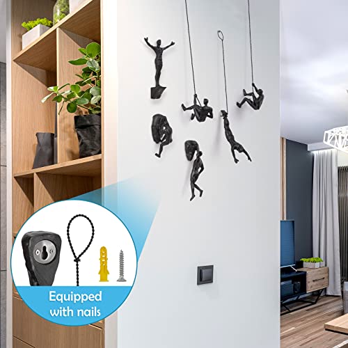 Olpchee Set Of 6 Nordic Modern Simplicity Resin Sculpture Creative Climbing Man Wall Sculptures Hand-Finished For Art Home Decor (6Pcs Black) #TOP3