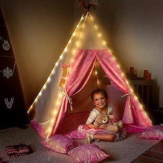 Hiboom Fairy Lights for Teepee Tent, 8 Modes LED String Lights for Teepee Tent 4 Poles Battery Operated Light for Indoor Outdoor Teepee Decoration, Tent Not Include (Warm White Light)