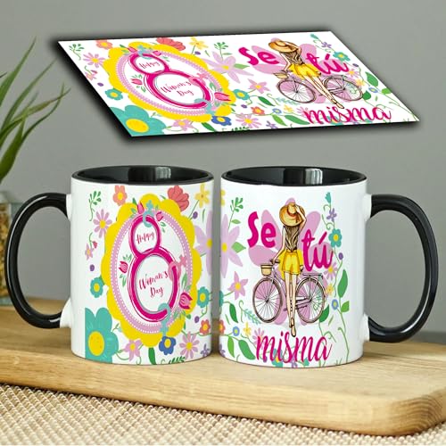 Lista de Happy Woman , tabla con los diez mejores. 44 Taza Motivadora Sé Tú Misma - Diseño Happy Woman's Day con Bicicleta