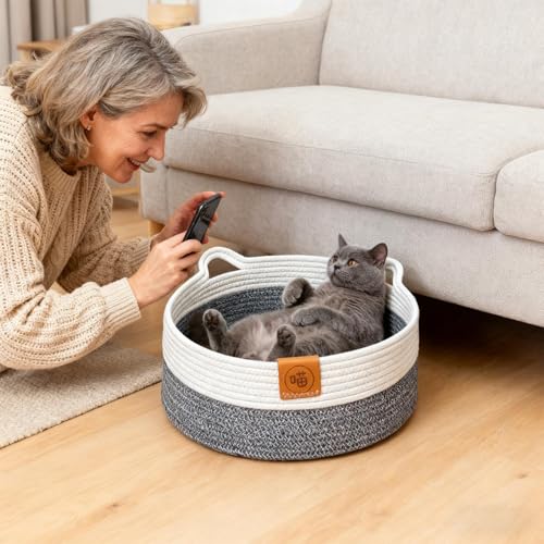 Lit pour chat haut de gamme en panier tressé main avec tapis doux - 3