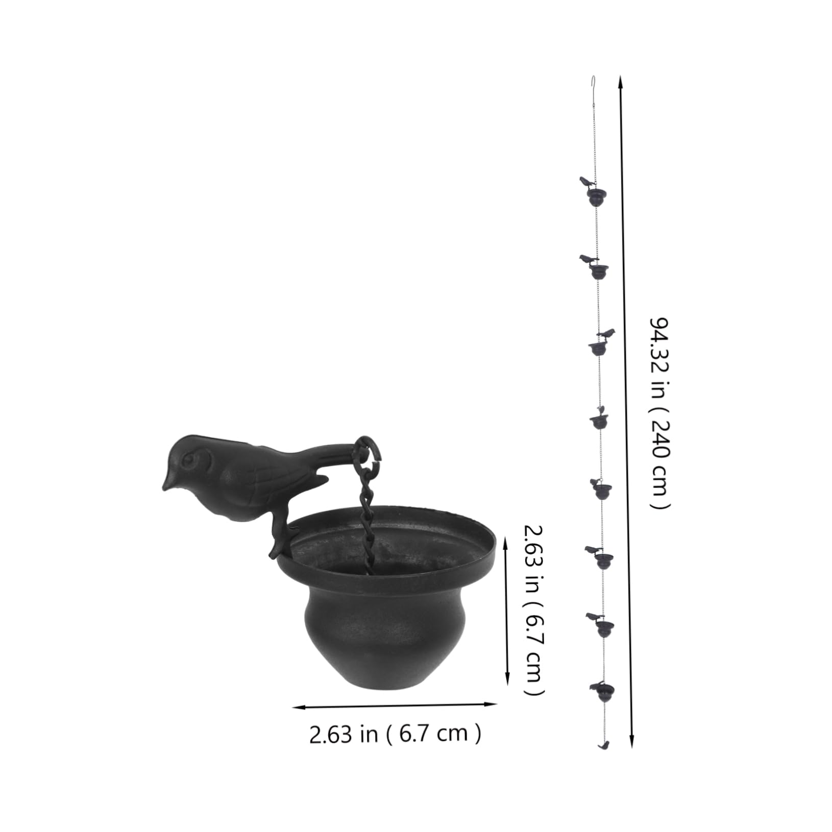 CIYODO Vintage Iron Bird Rain Chain Mobile Birds on Cups Rain Gutter Chime for Outdoor Yard