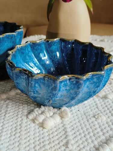 Image of Niyara Ceramic Printed Bowl Set of 2 | Premium Serving Bowls for Snacks, Soup & Desserts | Microwave & Dishwasher Safe (Blue Moroccan)