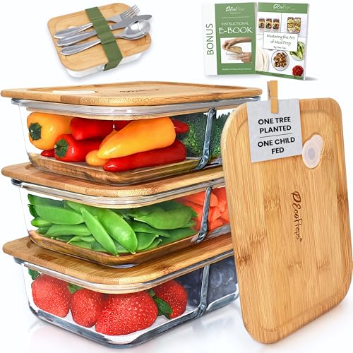 Glass Meal Prep Containers with Bamboo Lids (3-Pack)