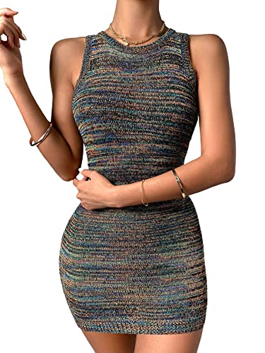 Photo 1 of Cozyease Women's Round Neck Space Dye Sweater Bodycon Dress Sleeveless Casual Short Length Dress Small Multicolor