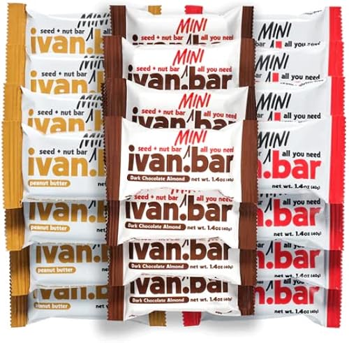 ivan.bar Protein Packed Energy Snack Bar | Provides Healthy Energy | Vegan, All Natural Ingredients | Soy, Dairy & Gluten Free (DarkChocolate/PeanutButter/AlmondMacadamiaCombo, 1.4 Ounce (Pack of 24 Bars))