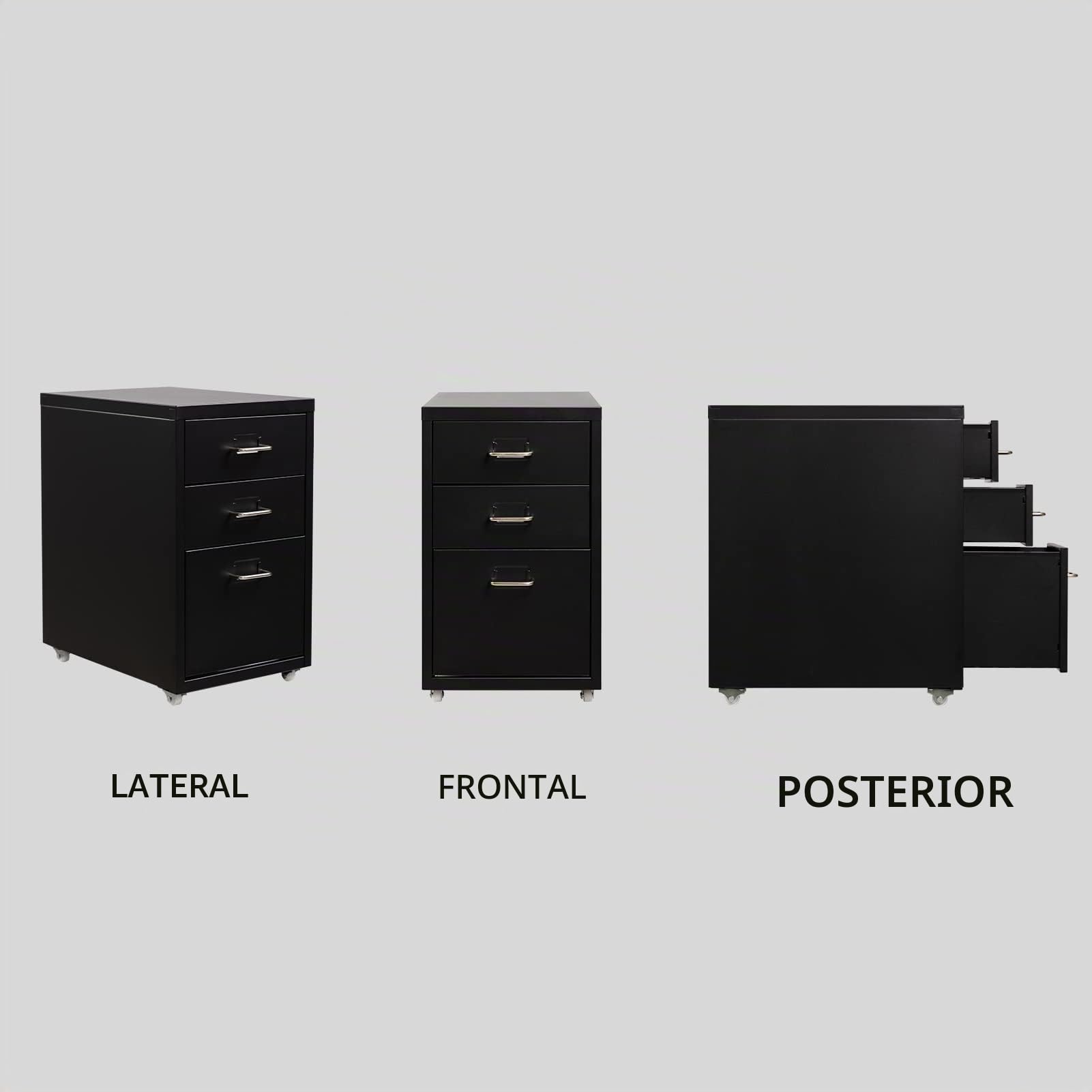 HollyHOME Gabinete de Archivos móvil, Organizador de Archivos con Ruedas para Debajo del Escritorio de 3 cajones, gabinete de Almacenamiento de Metal con Ruedas para el hogar y la Oficina, Negro