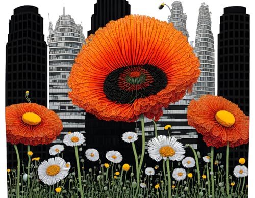 Coquelicots rouges poster sur toile Meechi fleur sauvage marguerite pissenlit 50x70