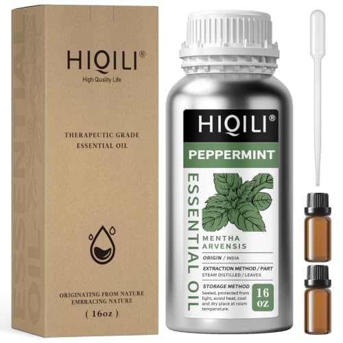 Image of HIQILI Peppermint Essential Oil for Freshening Air, Hair Care & DIY | Refreshing Minty Aroma for Soap Making, SPA & Home Use - 500ml / 16.9 fl oz