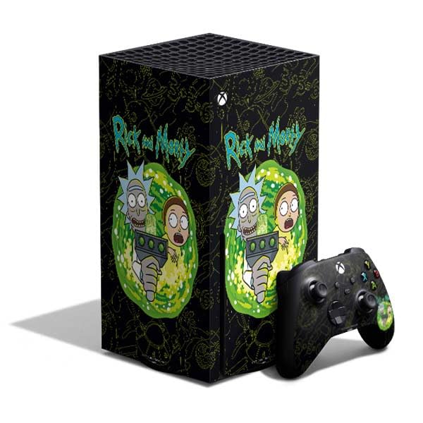 Skinit Decal Gaming Skin Compatible with Xbox Series X Bundle - Officially Licensed Adult Swim Rick and Morty Portal Travel Design