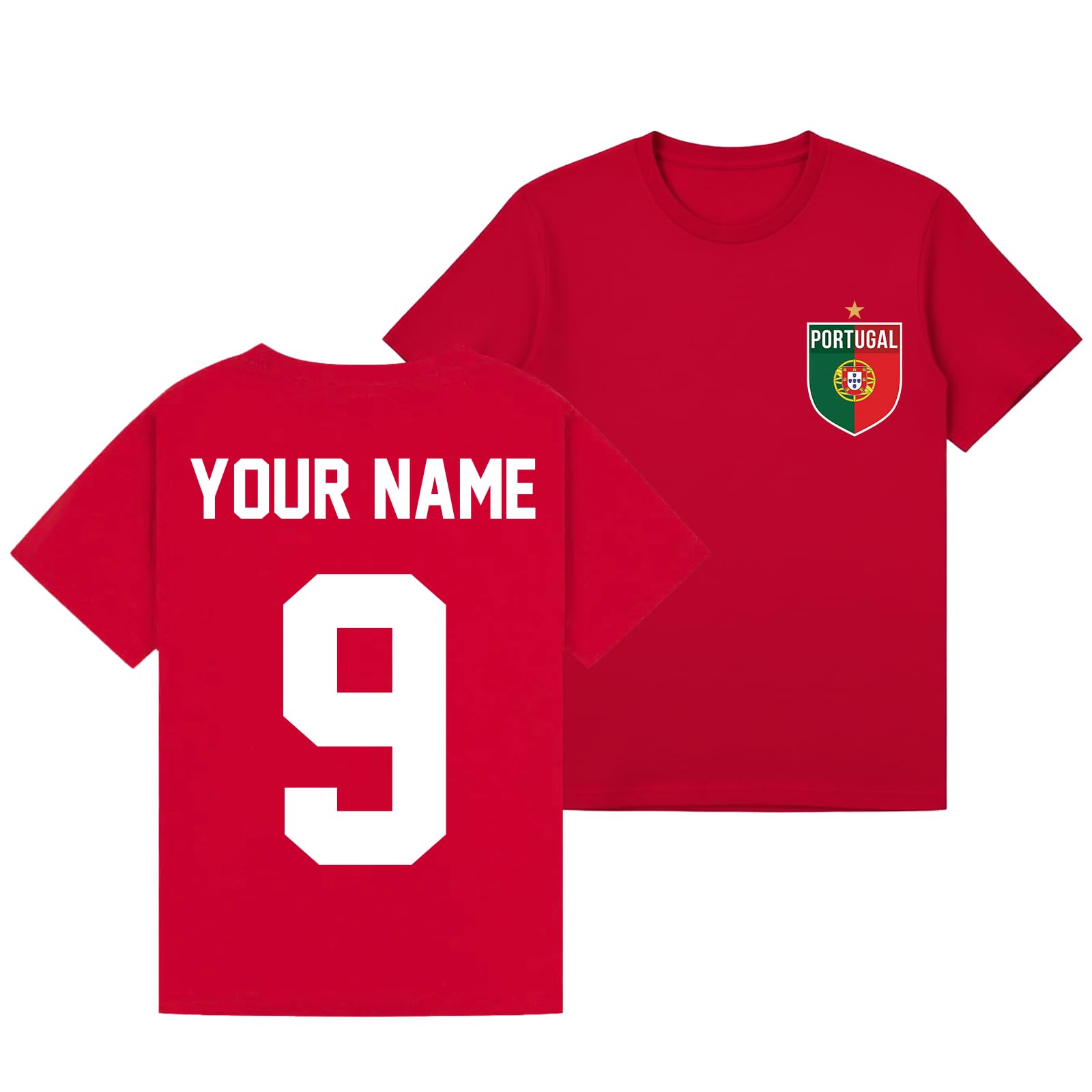Personalised Portugal Retro Customised Number Fan Novelty Football Boys Kids Graphic T-Shirt Portuguese Heritage Travel Tee European Culture Red 12-13Y
