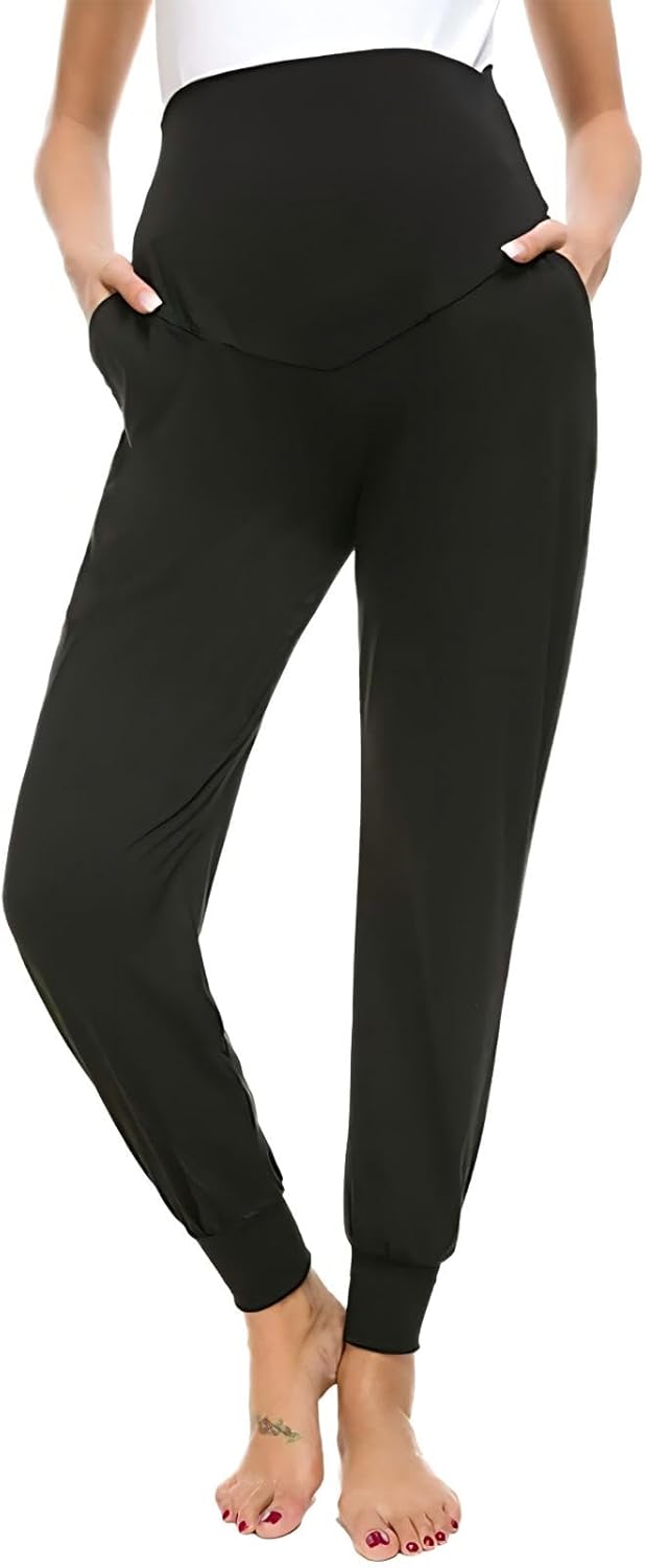 Maternity Pants Lounge Workout Joggers Track Cuff Over The Belly Sweatpants Stretchy Pregnancy Pajama Pants - Image 2