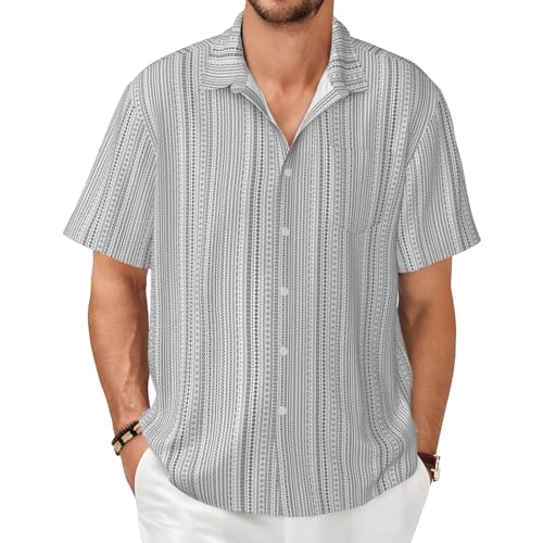 Chemise bohème manches courtes homme été confortable imprimée rayures