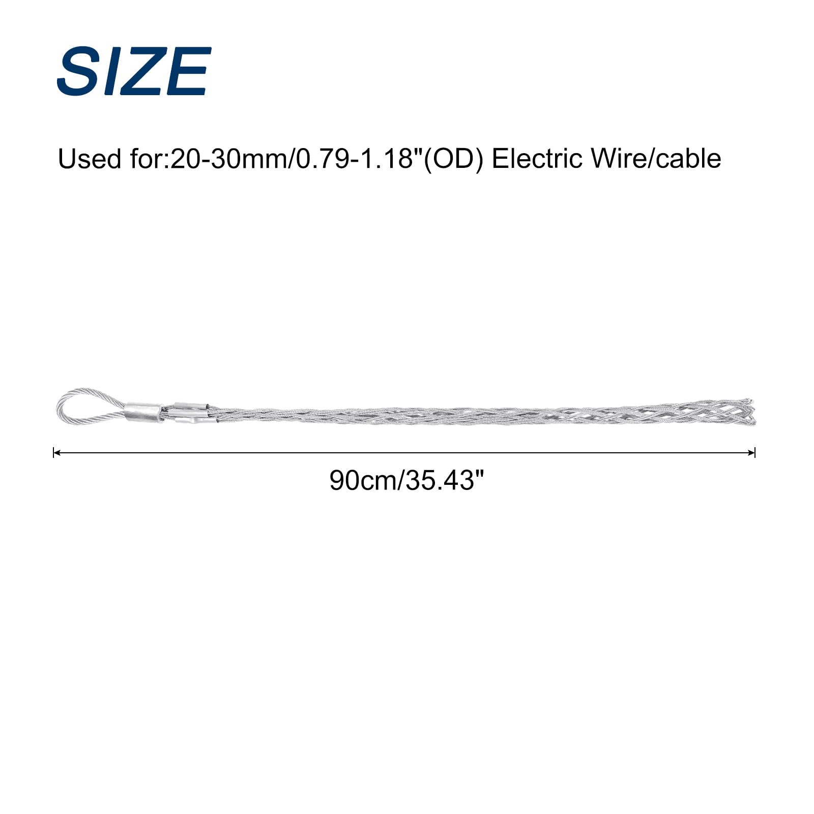 QUARKZMAN 20-30mm OD Câble Chaussettes de Tirage Grip 0.9M Tirage à La Main Avant Maille de Tirage de Fil Chaussettes Grip Outils de Tirage de Fil en Acier Galvanisé