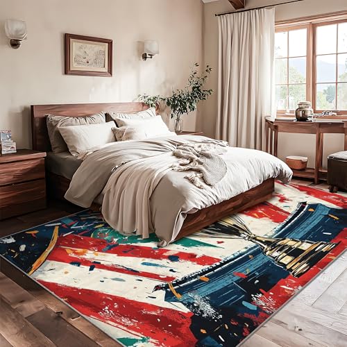 Alfombra de área estética roja y rectangular de 6x9 para evitar resbalones 5