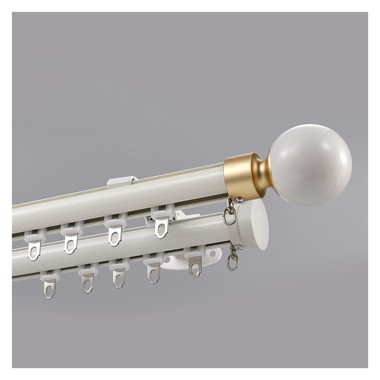 Barras de cortina dobles de lujo para montaje en pared para dormitorio, ventana de bahía, cocina, puerta corrediza, cortinero decorativo para ventana (color: blanco, tamaño: 200 cm)