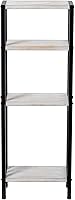 Vista 6 de MyGift Estante de pie de 4 niveles de madera maciza lavada de color blanco desgastado y metal negro mate, estante decorativo rectangular