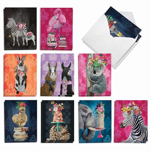 Cartes de notes assorties de qualité supérieure ornées d'animaux avec enveloppes