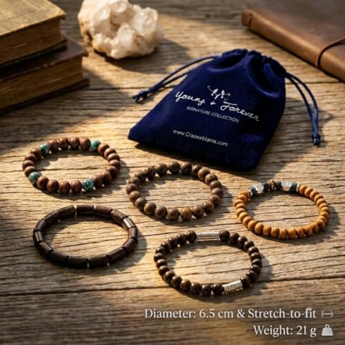 Image of Young & Forever Multi-Pack Men's Leather Bracelet Set - Braided Rope, Vintage Bead, Gothic Punk Skull, & Boho Wrapped Multi-Layer Cuff Wristbands, Adjustable Jewelry Pack