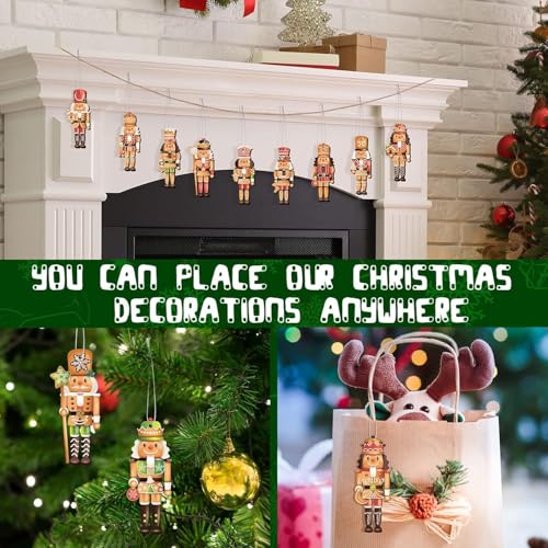 12PCS Nussknacker Holzanhänger, Weihnachten Nussknacker Figur Puppe Baumschmuck Soldaten, Weihnachtsbaum Hängende Anhänger Nussknacker Figur Statuen, Nussknacker Soldat Figur Traditionelle Xmas Deko