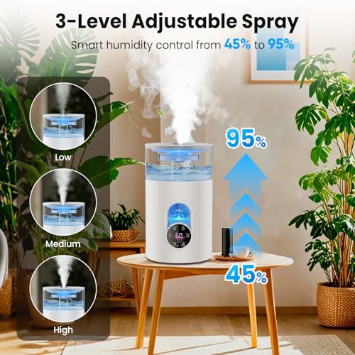 Image of Humidifiers for Bedroom Large Room Home - GloryAir 6L Quiet Top Fill Cool & Warm Mist Humidifier with Smart Humidity Control, Remote Control, 7-Color Light, Humidistat, Oil Diffuser