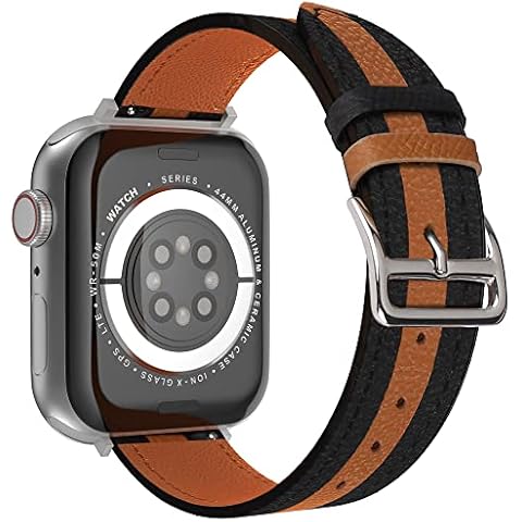 VAKS Compatible with Apple Watch Ultra Leather Band 49mm 45mm 44mm 42mm for Women Men, Genuine Leather WristBands Replacement Strap for iWatch Series Ultra SE2/8/7/6/5/4/3/2/1/SE, Black Brown Black Cover