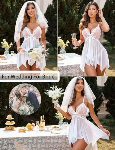 Image of SSoShHub SoShHub Women Babydoll Nightwear Swimwear Beachwear Sheer Honeymoon Lingerie with Panty Set Chrismas Bikini Girlfriend Wife New Year Babydoll Valentine Festival Bikini, Free Size