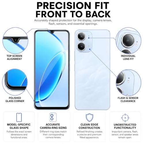 Image of FIRST MART Tempered Glass for Vivo T5 Lite 5G with Silver Camera Ring Guard & Installation Kit | HD Clear Edge-to-Edge Screen Protector, Scratch Resistant, Case-Friendly | Pack of 1