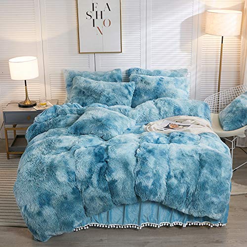 LIFEREVO 3 Pieces Shaggy Duvet Cover Set Luxury Velvet Marble Print Color Variation Soft Faux Fur Bedding Set (King Turquoise) LIFEREVO 3 Pieces Shaggy Duvet Cover Set Luxury Velvet Marble Print Color Variation Soft Faux Fur Bedding Set (King Turquoise)