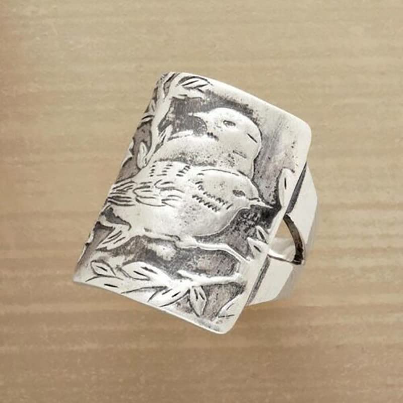 Bague d'oiseau minuscule sculptée main en argent 925 et bague d'animaux rétro bambou
