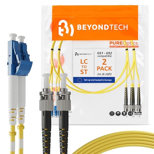 Image of BEYONDTECH 2m (6.56ft) LC to ST Fiber Patch Cable - (2 Pack) UPC Single-Mode Duplex Fiber Optic Cable - 9 /125m core, Compatible with OS1 & OS2 - LSZH PUREOptics Series