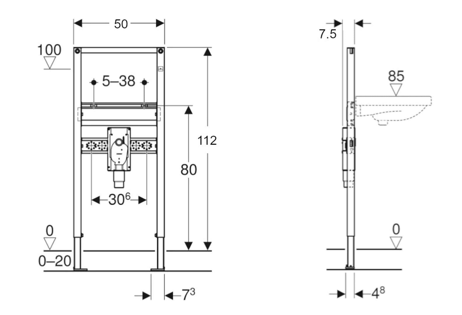 Geberit Duofix Basic – bâti-supports lavabo – GEBERIT lavabo – Sifón empotrado para grifo sobre Garganta