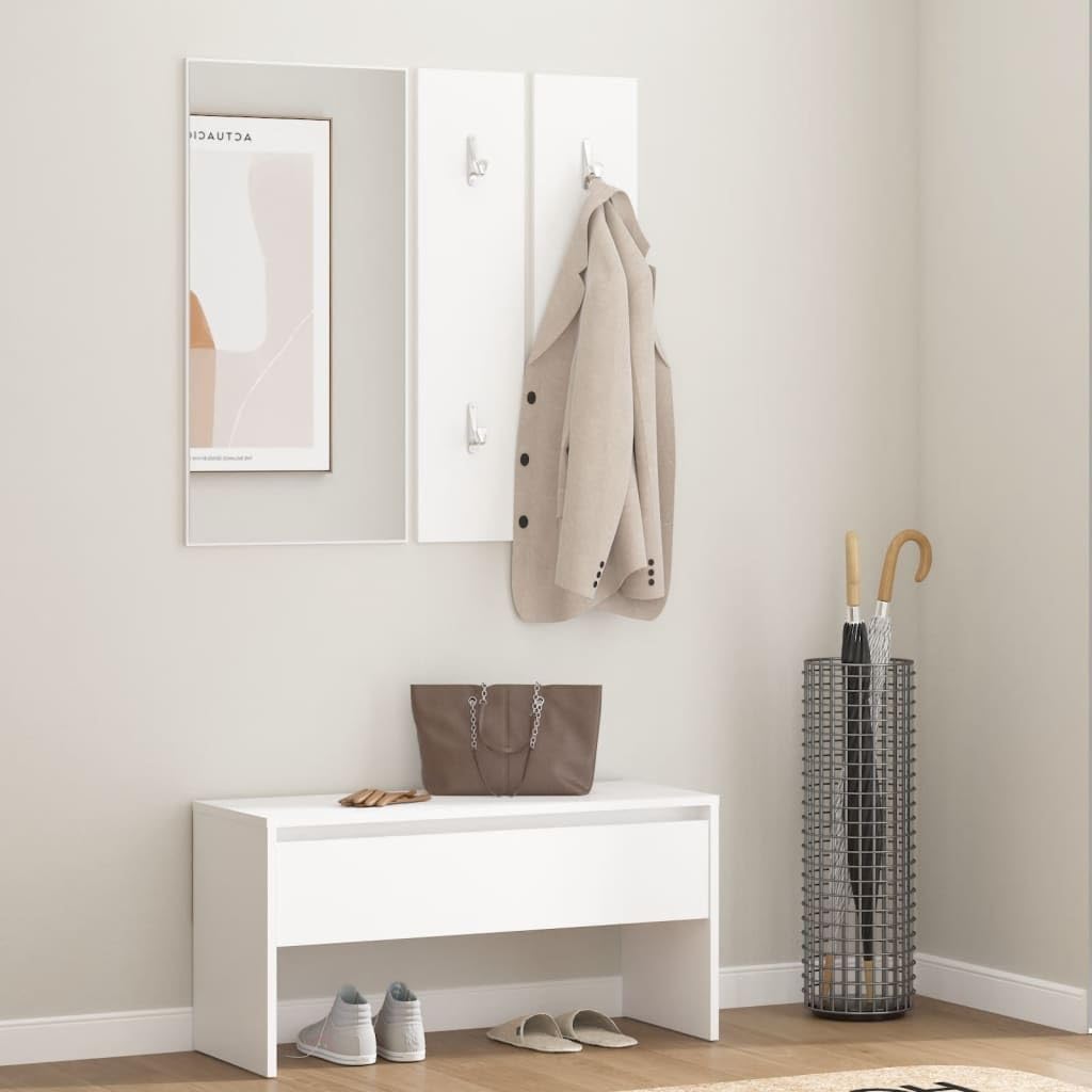 Ensemble de garde-robe en bois blanc contemporain avec miroir