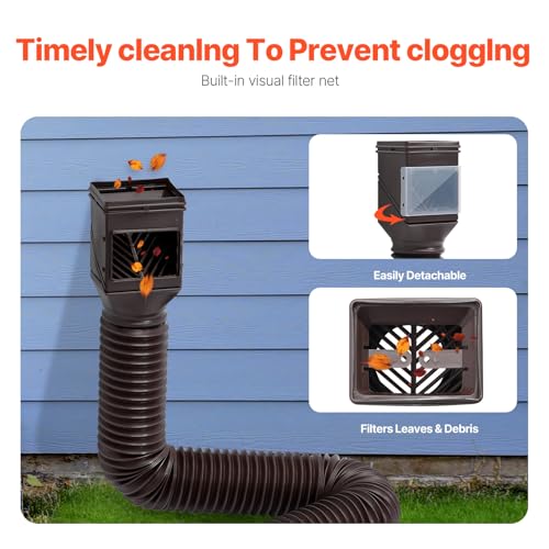VEVOR HC3003G2 Rain 2-Pack Flexible Downspout, Spout Drain Extendable from 22" to 63", Gutter Extensions with Adapters, for Rainwater Drainage, Brown by VEVOR - Image 4