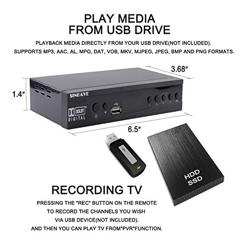 Digital TV Converter Box, HDTV Digital Converter for Analog TV, Sindave HD 1080P TV with Recorder, ATSC HDTV Digital Converter with Tuner, Pause Live (ATSC Tuner)