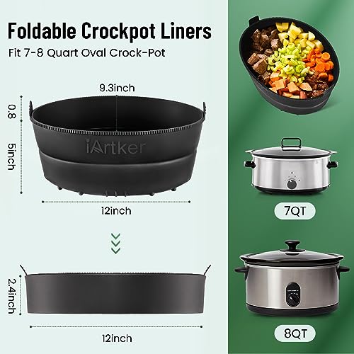 Silicone Slow Cooker Liner fit 7-8 Quart, Thickened Foldable Crockpot Liners Oval Crock-Pot, Reusable Leakproof Crock Pot Liner BPA Free Dishwasher Safe