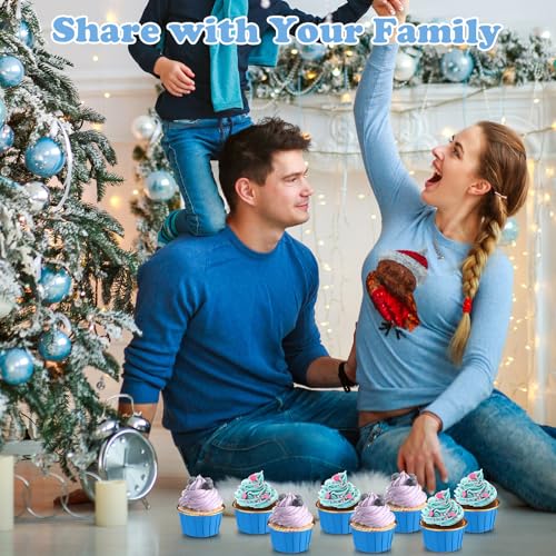 Image of 300 Pack Blue Gold Cupcake Liners Bulk Disposable Foil Muffin Cup