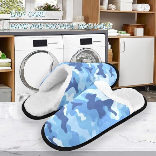 Blue Camo Retro Slippers For Women Men Soft Memory Foam Non-Slip Camouflage Winter Indoor House Shoes Travel Slipper3