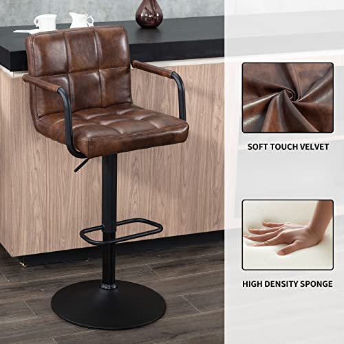 Furnimart 30" Faux Leather Upholstered Bar Stool, Adjustable Counter Stools Bar Chairs Modern Design Swivel Barstools Hydraulic Stools For Kitchen And Dining Room Set Of 2 (Leather-Darkbrown) #TOP4