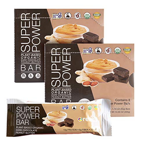 Reset360 Super Power Bar | Healthy Snack Bars, USDA Certified Organic Energy Bars, Plant Based Protein, Gluten & GMO Free Meal Replacement Bars | Dark Chocolate Peanut Butter, 8 Bars per Box, 2 Pack